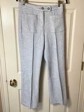 Zara Light Baby Blue & Silver Textured Wide-Leg Front Patch Pocket Pants - S